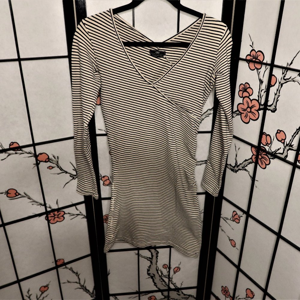 Obey Stripped White Black Stretchy Tunic Size 6
